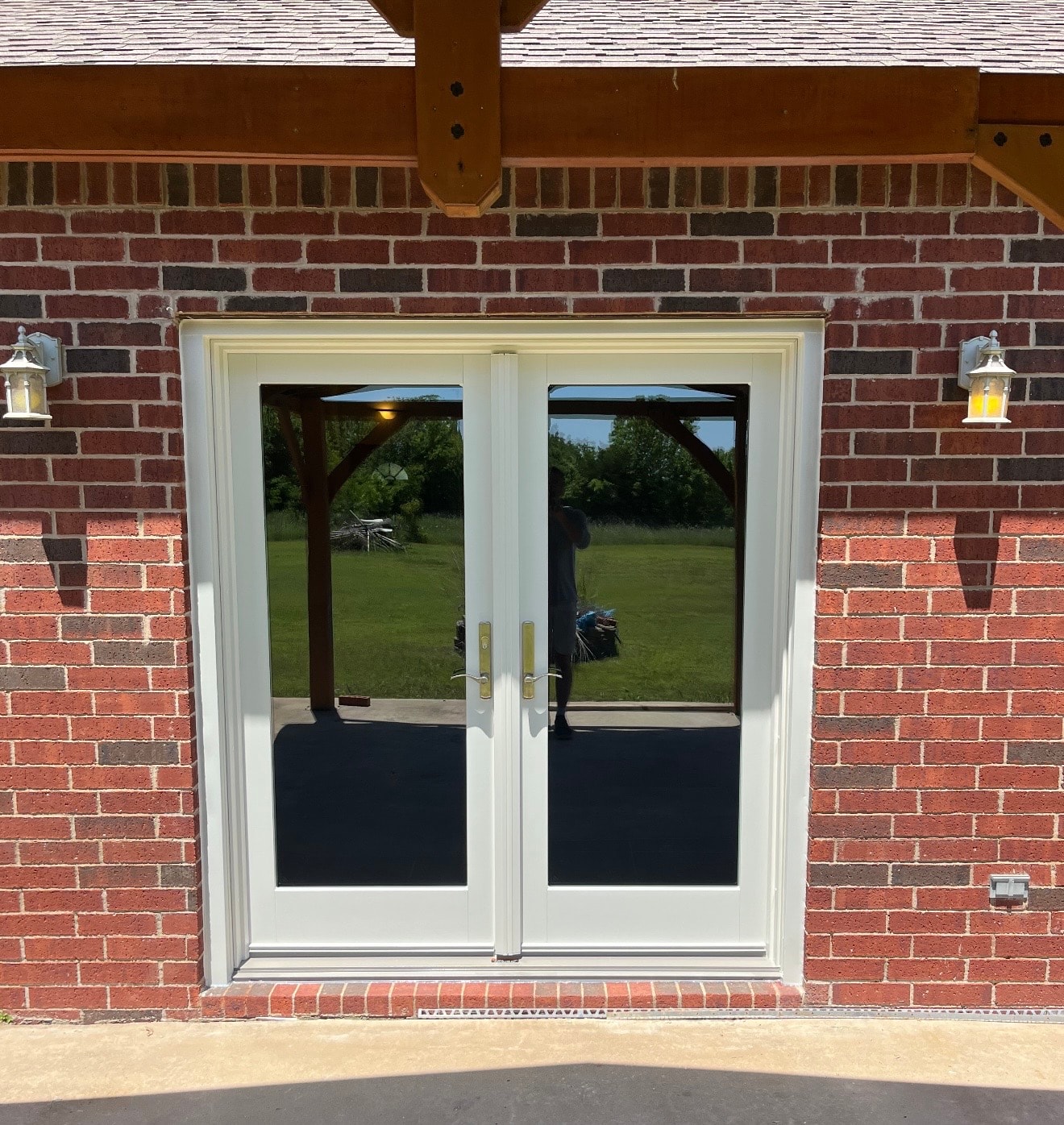 White Double Door on Brick